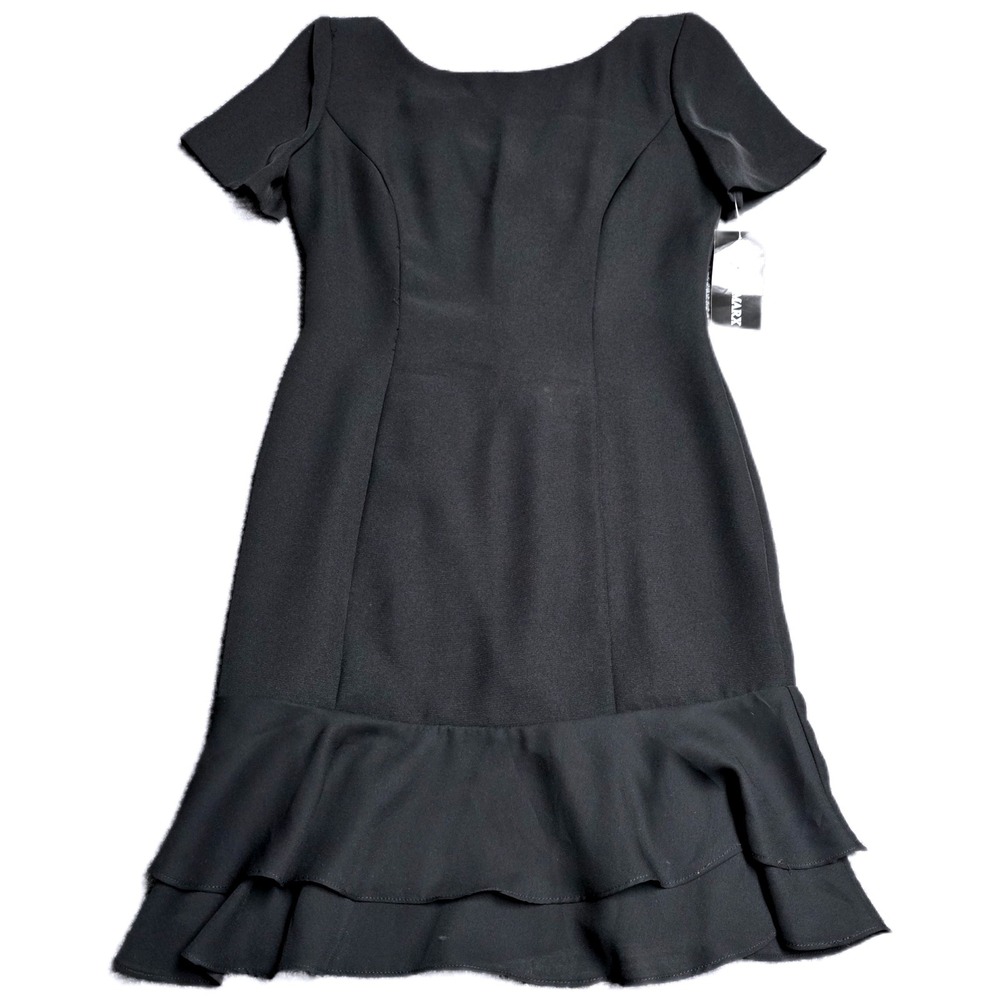Vintage Bonnie Marx Ruffle Hem Cocktail‎ Dress Women's Size 6 Black NWT